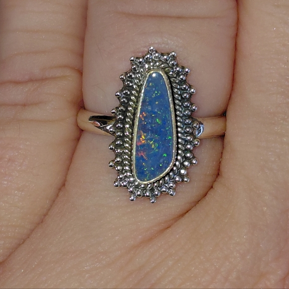Jewelry - Sterling Silver Australian Opal Teardrop Ring Size 6.75